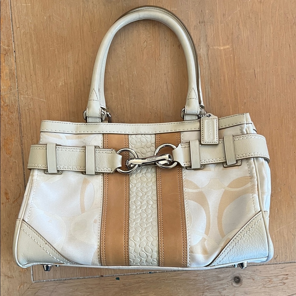 Elegant Cream and Tan Coach Designer Handbag